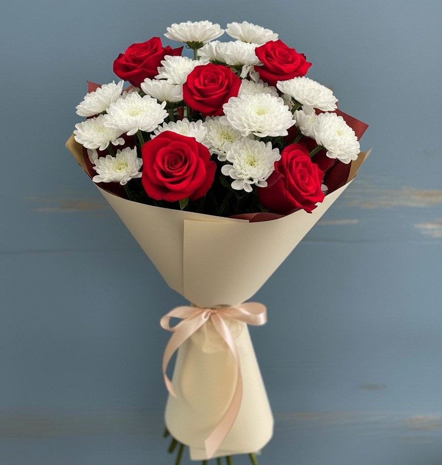 Букет цветов из: Розы и Хризантемы в Лесколово