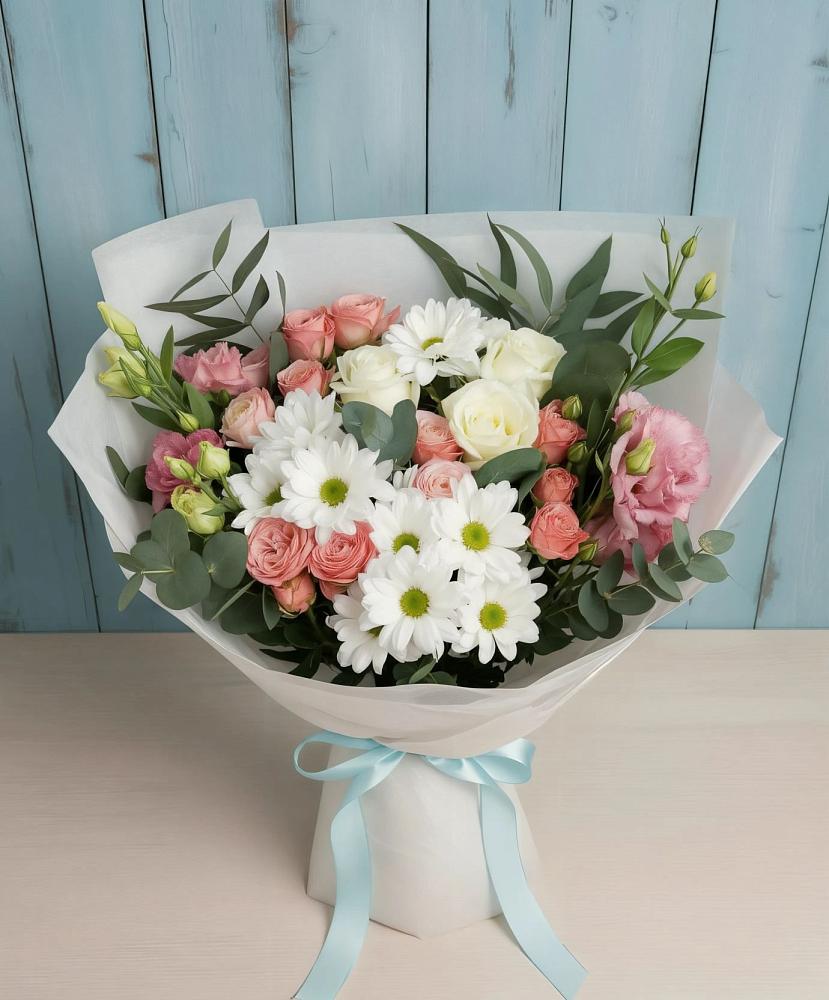 Букет цветов из: Розы, Лизиантусы и Хризантемы в Лесколово