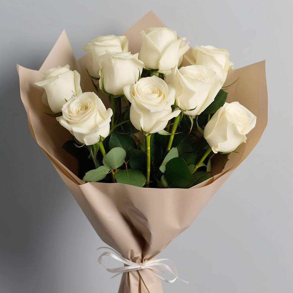 Букет 9 Белых роз Эдлесс Лав в Лесколово