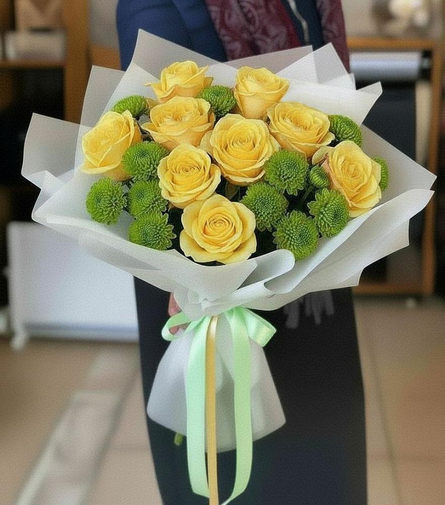 Букет цветов из: Хризантемы и Розы в Лесколово