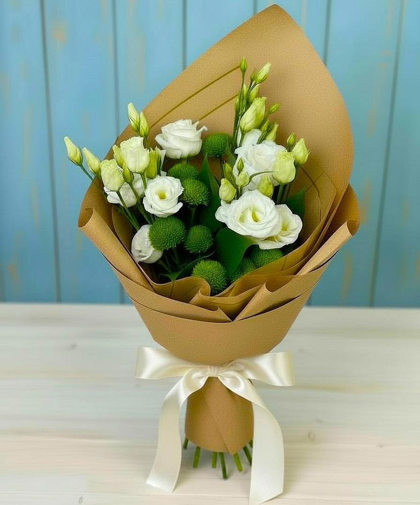 Букет цветов из: Хризантемы и Лизиантусы в Лесколово